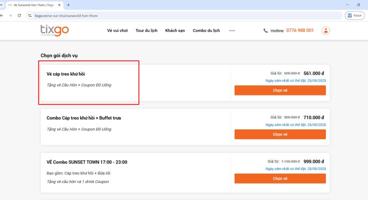 đặt vé cáp treo hòn thơm online
